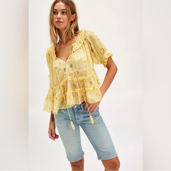 NWOT Free People Morning Mist Maxi Skirt Set- Sweet Yellow Combo - Picture 3 of 11